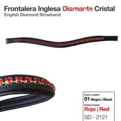 FRONTALERA INGLESA DIAMANTE CRISTAL ROJO NEGRO -