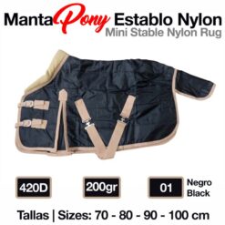 MANTA PONY ESTABLO NYLON 420D 200gr NEGRO - Talla: 70cm