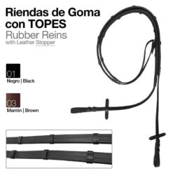 RIENDAS GOMA CUERO CON TOPES - Color: Negro