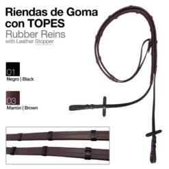 RIENDAS GOMA CUERO CON TOPES - Color: Marrón