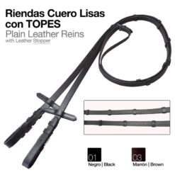 RIENDAS CUERO LISAS CON TOPES - Color: Negro