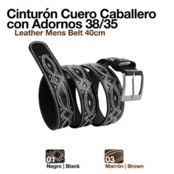 CINTURÓN CUERO CABALLERO C/ADORNOS 38/35 - Color: Negro