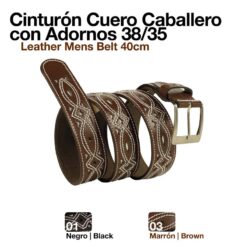 CINTURÓN CUERO CABALLERO C/ADORNOS 38/35 - Color: Marrón
