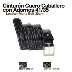 CINTURÓN CUERO CABALLERO C/ADORNOS 41/35 - Color: Negro