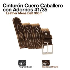CINTURÓN CUERO CABALLERO C/ADORNOS 41/35 - Color: Marrón
