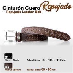 CINTURÓN CUERO REPUJADO - Color: Marrón