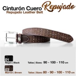 CINTURÓN CUERO REPUJADO - Color: Marrón