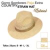 GORRO SOMBRERO PAJA EXTRA COUNTRY NATURAL - Talla: S