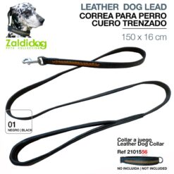 PERRO CORREA CUERO TRENZADO 150cm X 16mm DL010 NEGRO -