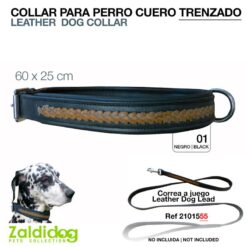 PERRO COLLAR CUERO TRENZADO 60cm X 25mm DC010 NEGRO -
