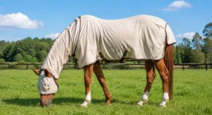 Antimoscas para caballos - máscara de malla en caballo bayo - Cabalium