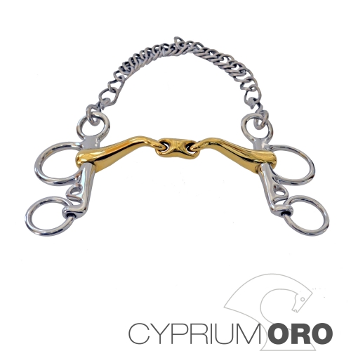 Bocado Sefton Cyprium Oro Pelham Embocadura 45º Partida Doble Pierna Corta