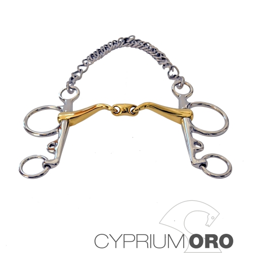 Bocado Sefton Cyprium Oro Pelham Embocadura 45º Partida Doble Pierna Larga