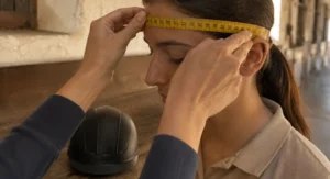 Cómo elegir casco de equitación: medición con cinta métrica por encima de las cejas y orejas en Cabalium